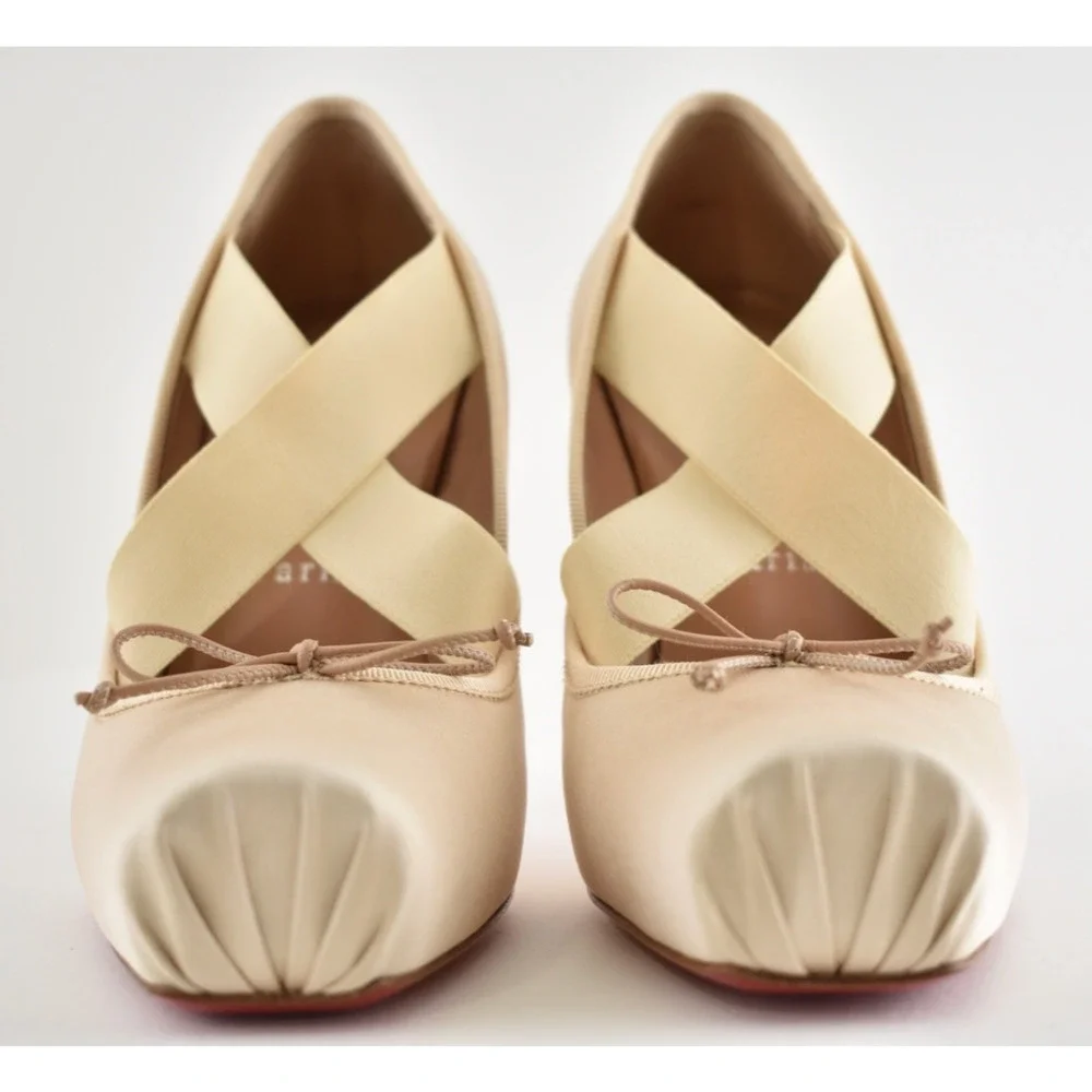 Christian Louboutin Cassiastic 100 Blush Nude Satin Strap Ballet Heel Pump 36